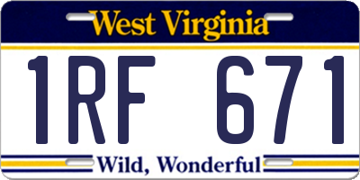 WV license plate 1RF671