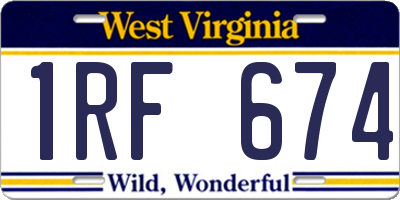 WV license plate 1RF674