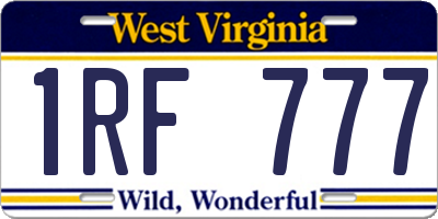 WV license plate 1RF777