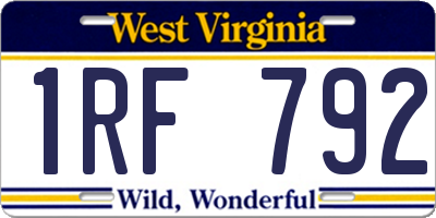 WV license plate 1RF792