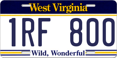 WV license plate 1RF800