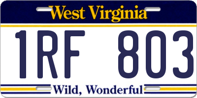 WV license plate 1RF803