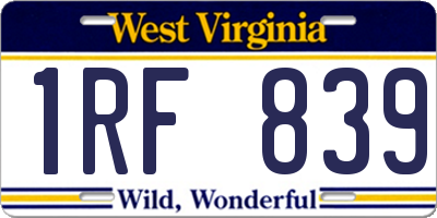 WV license plate 1RF839