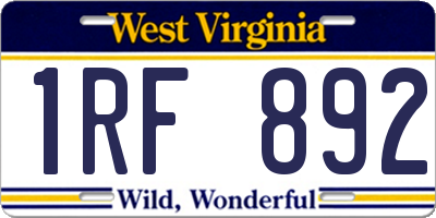WV license plate 1RF892