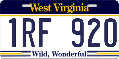 WV license plate 1RF920