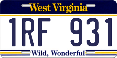 WV license plate 1RF931