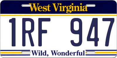 WV license plate 1RF947