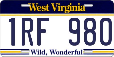 WV license plate 1RF980