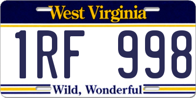 WV license plate 1RF998