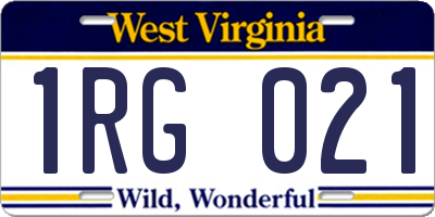 WV license plate 1RG021