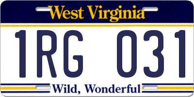 WV license plate 1RG031