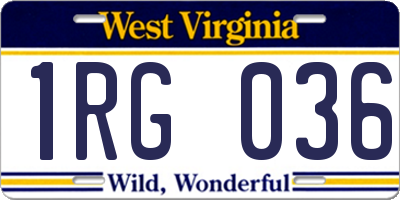 WV license plate 1RG036