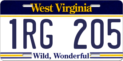 WV license plate 1RG205