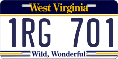 WV license plate 1RG701
