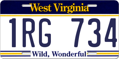 WV license plate 1RG734