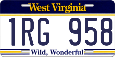 WV license plate 1RG958