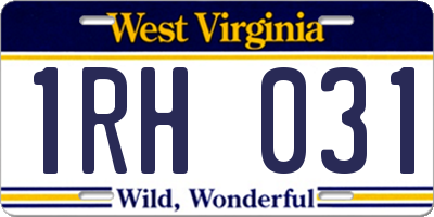WV license plate 1RH031