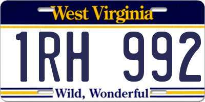 WV license plate 1RH992