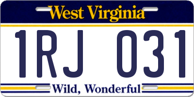WV license plate 1RJ031