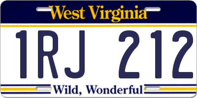 WV license plate 1RJ212