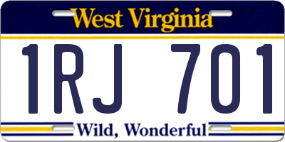 WV license plate 1RJ701
