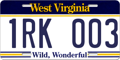 WV license plate 1RK003