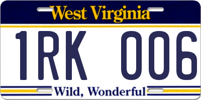 WV license plate 1RK006
