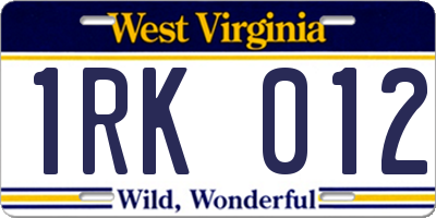WV license plate 1RK012