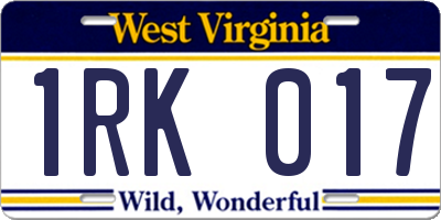 WV license plate 1RK017