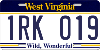 WV license plate 1RK019