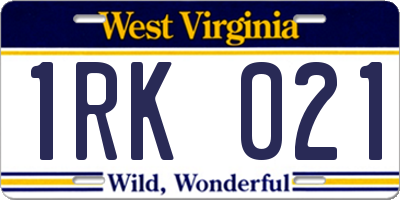 WV license plate 1RK021