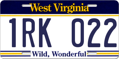 WV license plate 1RK022