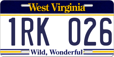 WV license plate 1RK026