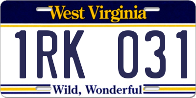 WV license plate 1RK031