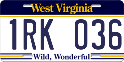 WV license plate 1RK036