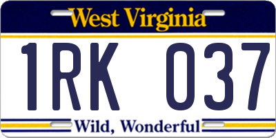 WV license plate 1RK037