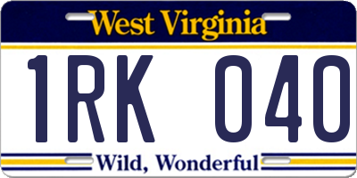 WV license plate 1RK040
