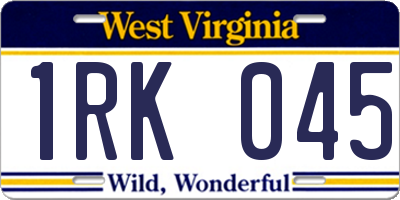 WV license plate 1RK045