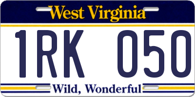 WV license plate 1RK050