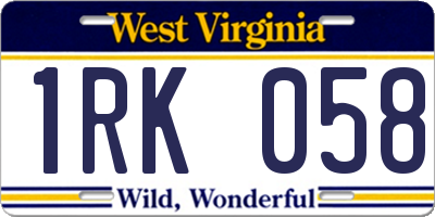 WV license plate 1RK058