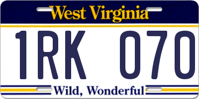 WV license plate 1RK070