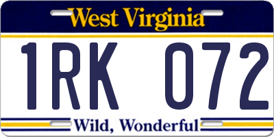 WV license plate 1RK072