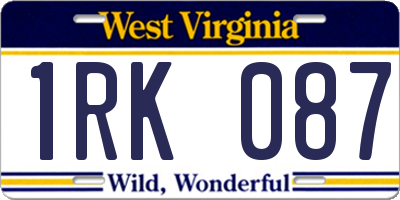 WV license plate 1RK087