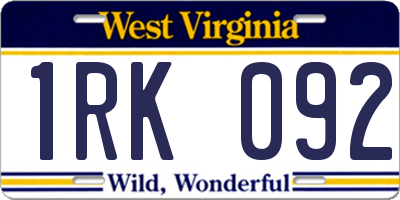 WV license plate 1RK092