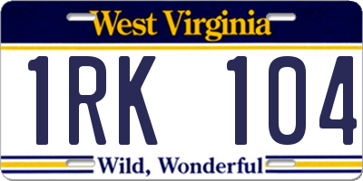 WV license plate 1RK104