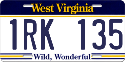WV license plate 1RK135