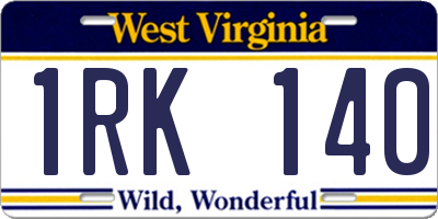 WV license plate 1RK140