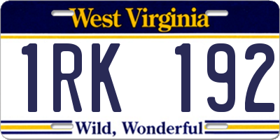 WV license plate 1RK192