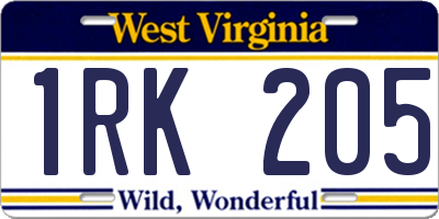WV license plate 1RK205