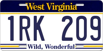 WV license plate 1RK209